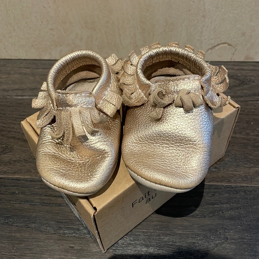 Gold minimoc baby slippers!